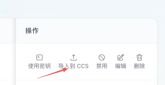 密钥列表操作栏的「导入到 CCS」